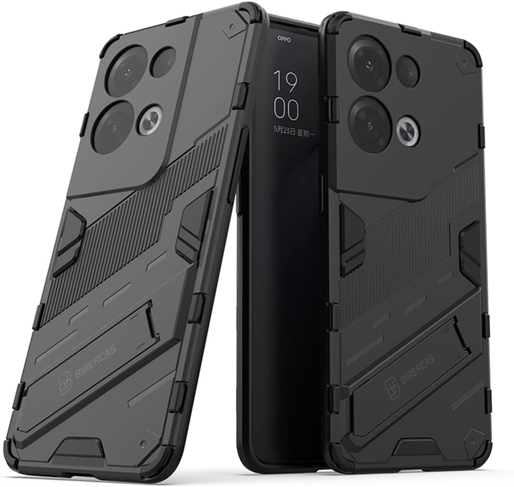 SEAHAI Case for OPPO Reno 8 Pro 5G (Reno8 Pro 5G), Ultra-thin Protective Silicone TPU Shockproof Hybrid Hard PC Back Phone Cover, with Foldable Hidden Form Bracket - Black