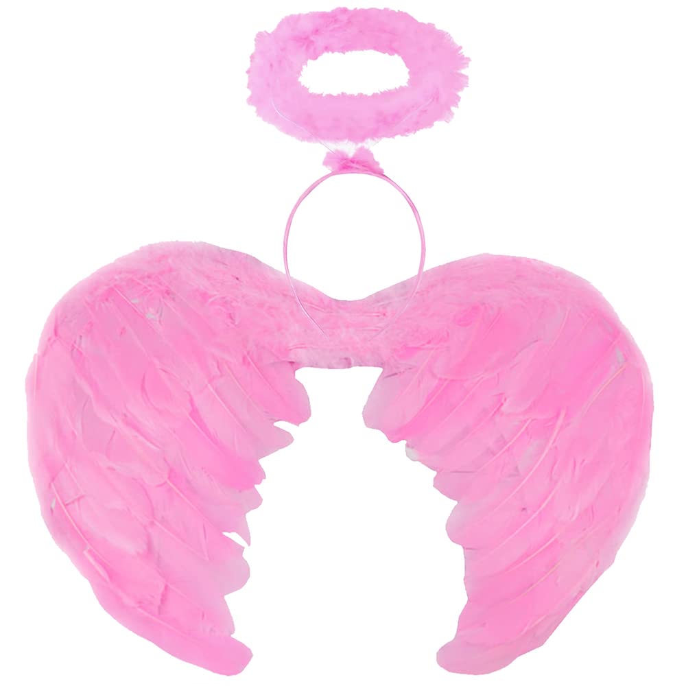 Pohotobooth Props LtdFeather Angel Wings & Angel Halo Set - Available in Pink, Black, White and Red, Haloween Hen party Costume Parties and Cosplay