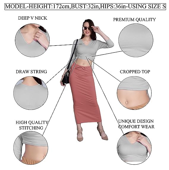 Image of THE BLAZZE B4083 Women's Cotton V Neck 3 /4 Sleeves Adjustable Drawstring Crop Tops Readymade Saree Blouse for Women