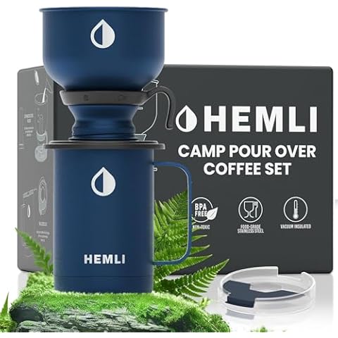 Hemli Pour Over Coffee Maker Camp Set – Vacuum Insulated Mug with Leakproof Lid, Stainless Steel Micro Filter, Scratch-Resistant Finish, Portable Coffee Maker for Camping, Travel & Outdoor Adventures Cover