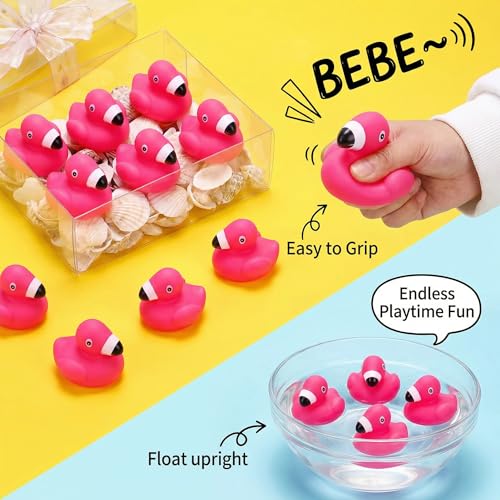 Image of Goaste 50 Pieces Flamingo Rubber Ducks Bulk, Pink Flamingo Bath Toys, Cute Floating Squeaky Bathtub Ducks for Baby Shower, Birthday Party, Cake Decoration, Classroom Prizes