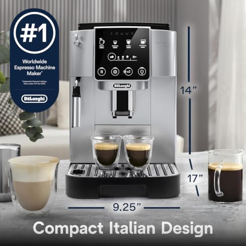 Image of De'Longhi Magnifica Start Automatic Espresso Machine, Milk Frother, Silver | #1 Worldwide Espresso Machine Maker, 3 One-Touch Recipes, Frother, Built-In Grinder, Easy to Clean