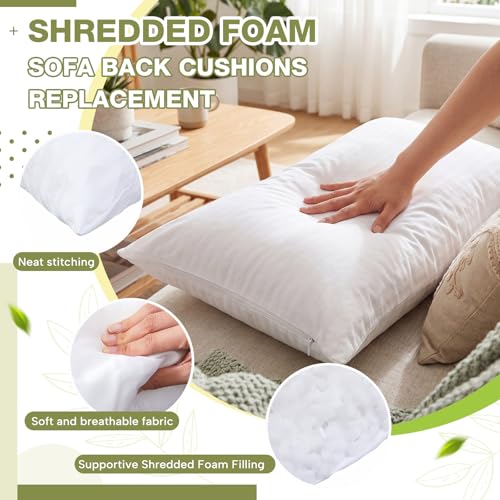 Image of Leinuosen 3 Pcs 16x26 Shredded Memory Foam Couch Back Cushion Replacement, Zippered Pillow Inserts with Breathable Polyester Satin Cover, Lumbar Support for Sofa Chair Floor, Fits 18x28 Pillow Cover