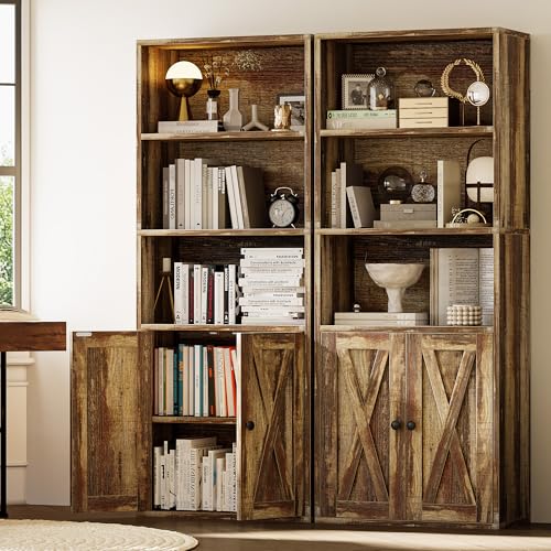 IRONCK Industrial Bookshelves and Bookcases with Doors 11.8 in Depth Set of 2 Floor Standing 5 Shelf Display Storage Shelves Bookcase Home Decor Furniture for Home, Office, Living Room, Bedroom - Image 5