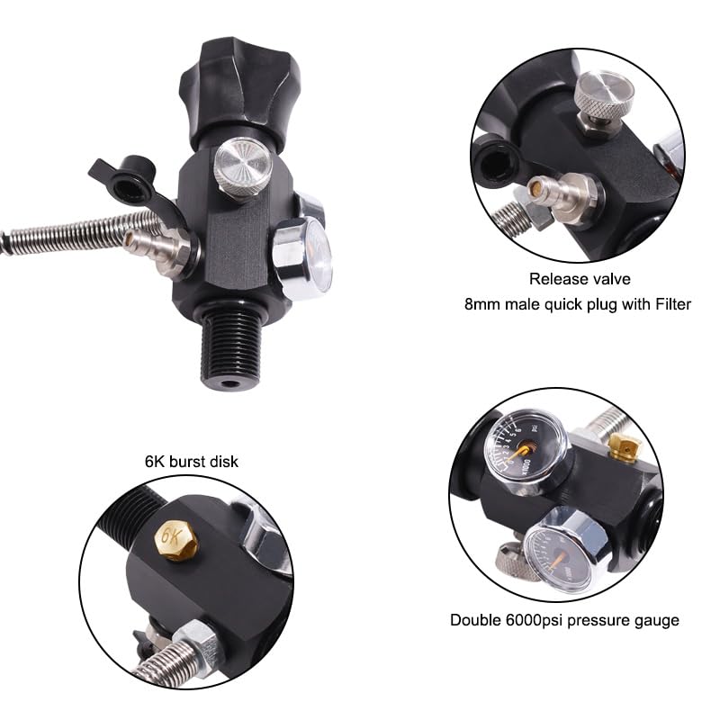 Réservoir Air HPA En Fibre Carbone TUXING 2.5L - 4500psi, Valve Double Jauge, Pour PCP