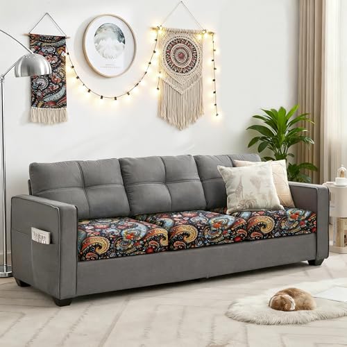 Image of YISUN Sofa Couch Cushion Covers, Stretch Printed Couch Seat Slipcover, Soft Couch Cover for Dogs, Washable Non-Slip Furniture Protector for Sectional Armchair Loveseat (Flower, 3 piece)
