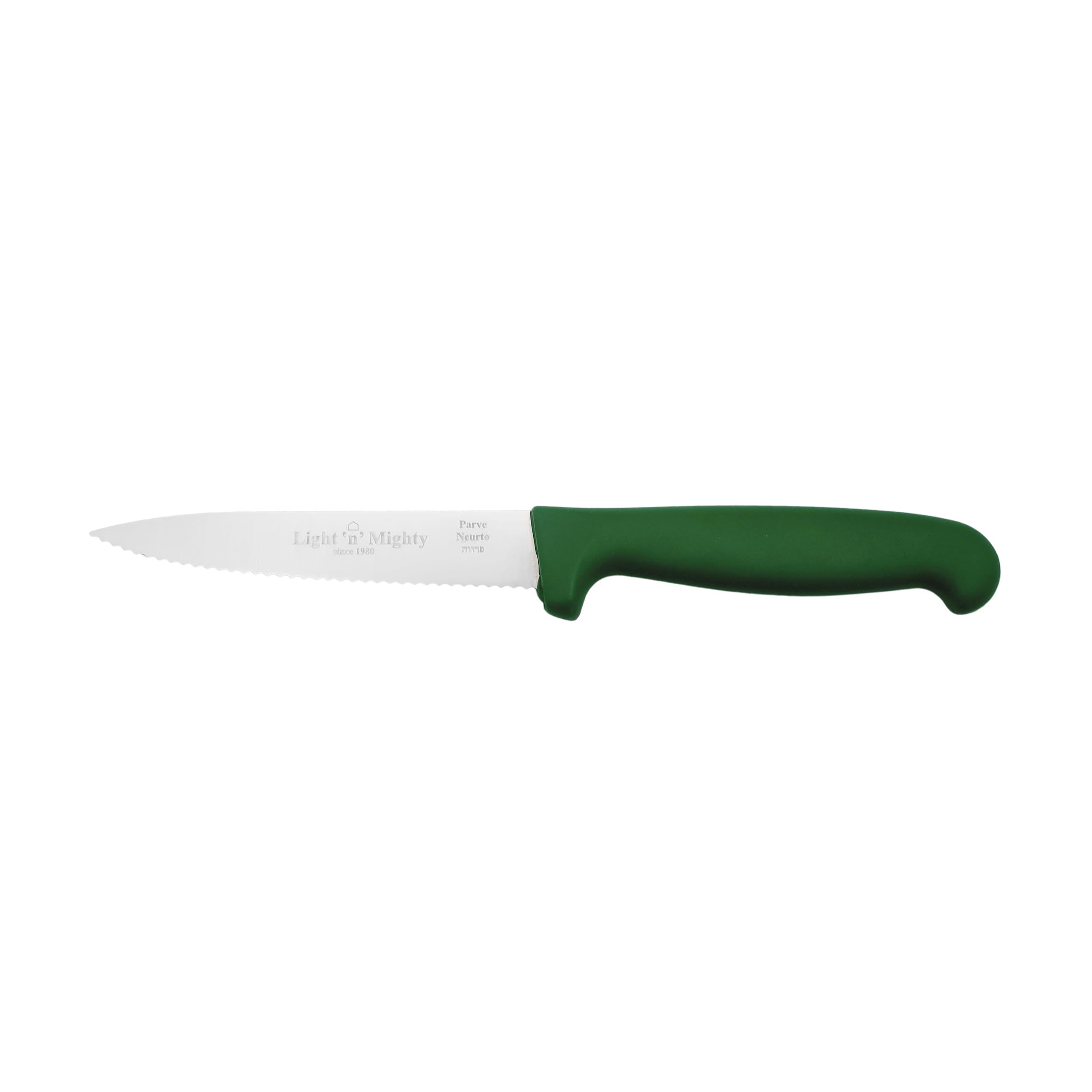 Light 'n' Mighty Kitchen Utiltity Knife - 4.75-Inch Serrated Blade - Stainless Steel Kitchen Knife, Green - Parve.
