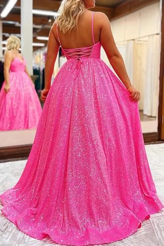 Sequin Prom Dresses with Pockets Spaghetti Straps Deep V Neck Corset Evening Ball Gown for Women2