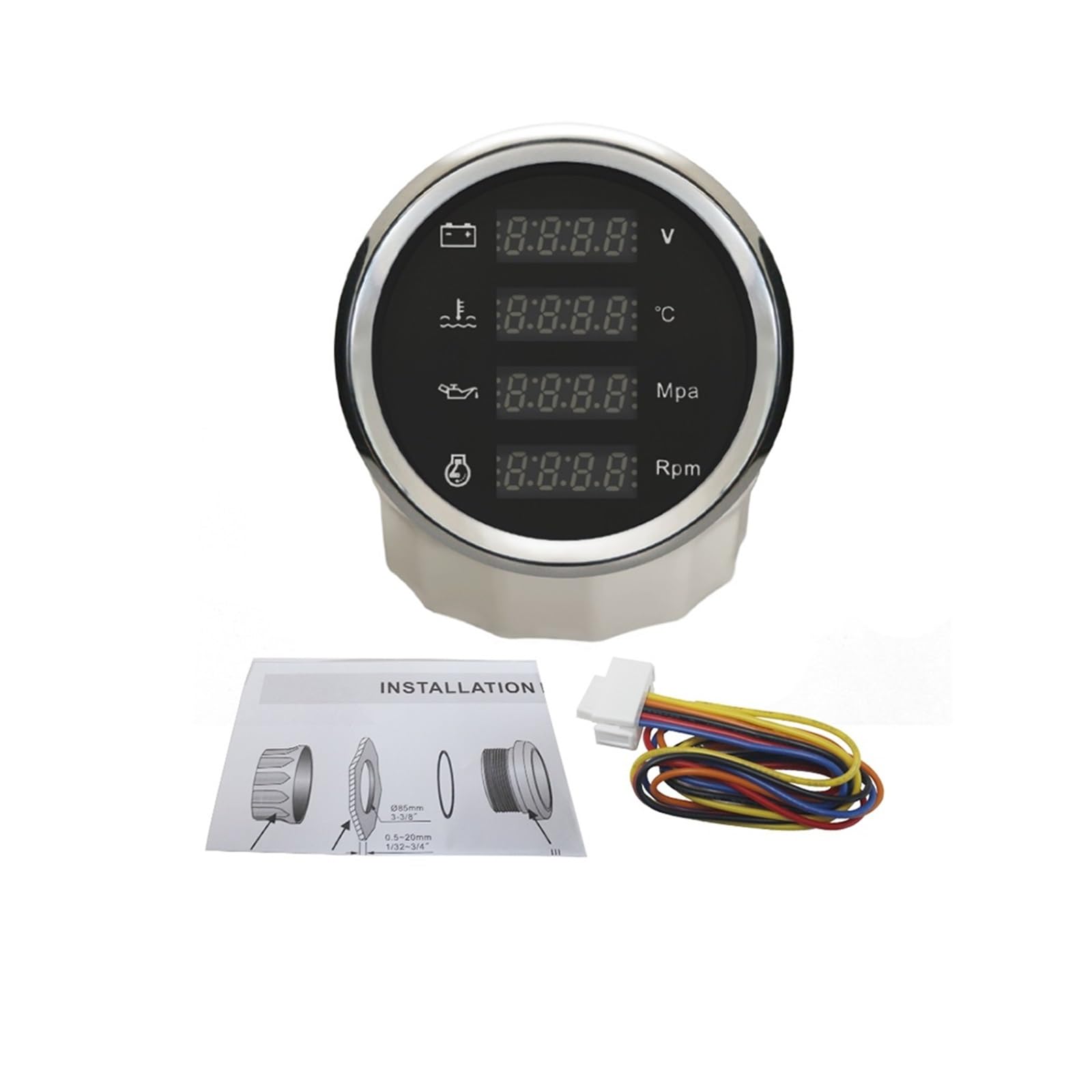 Tacómetro digital de velocidad de rotación de 85 mm, 8000 RPM, 25-120 ℃, temperatura del agua, 0-1 MPa, voltaje de presión de aceite, luz de fondo roja, 9-32 V(Nero)