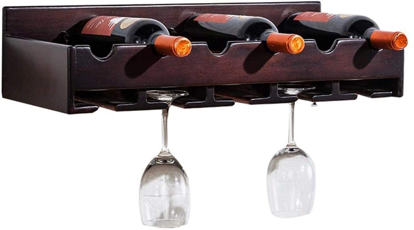 Étagère de rangement murale en bois rouge foncé L60cm anti-encombrement avec porte-bouteilles