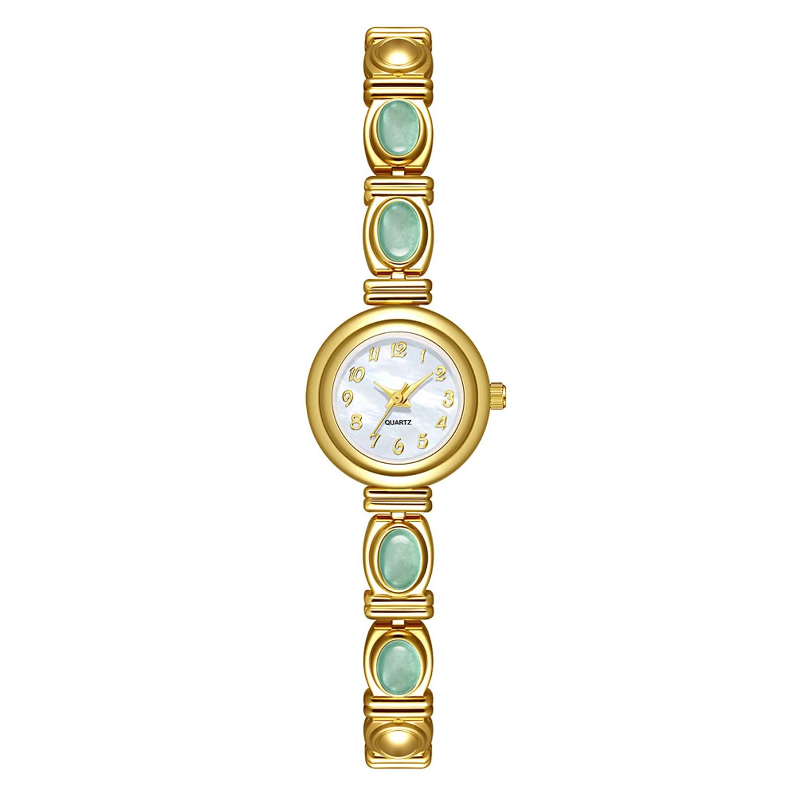 Reloj de cuarzo ovalado con incrustaciones de jade, retro, impermeable, se puede utilizar como regalo para novia y esposa