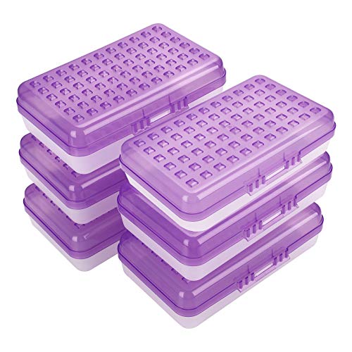 BTSKY 6 Pack Multipurpose Utility Box- Large Capacity Pencil Box with Lid Snap Closure Candy Color Pencil Holder for Organize and Carry Pencils Watercolor Pens Purple