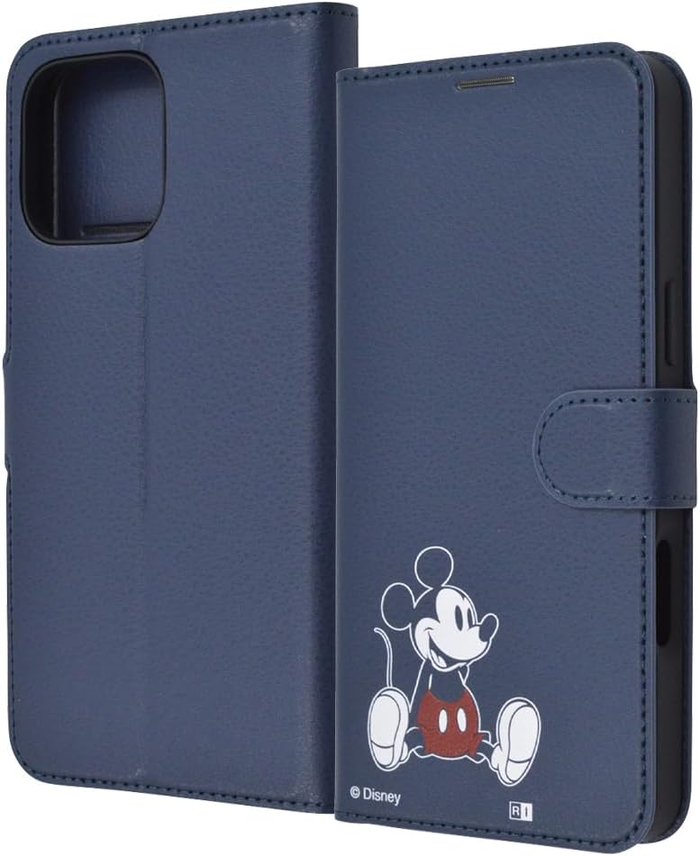 イングレム Inglem iPhone 16 Pro Max (2024 Released Model) Case, Disney Shock Absorption, Magnetic Belt, Simple, Notebook Type Leather Case, Mickey Mouse_Sitting iPhone 16 Smartphone Case Smartphone Case