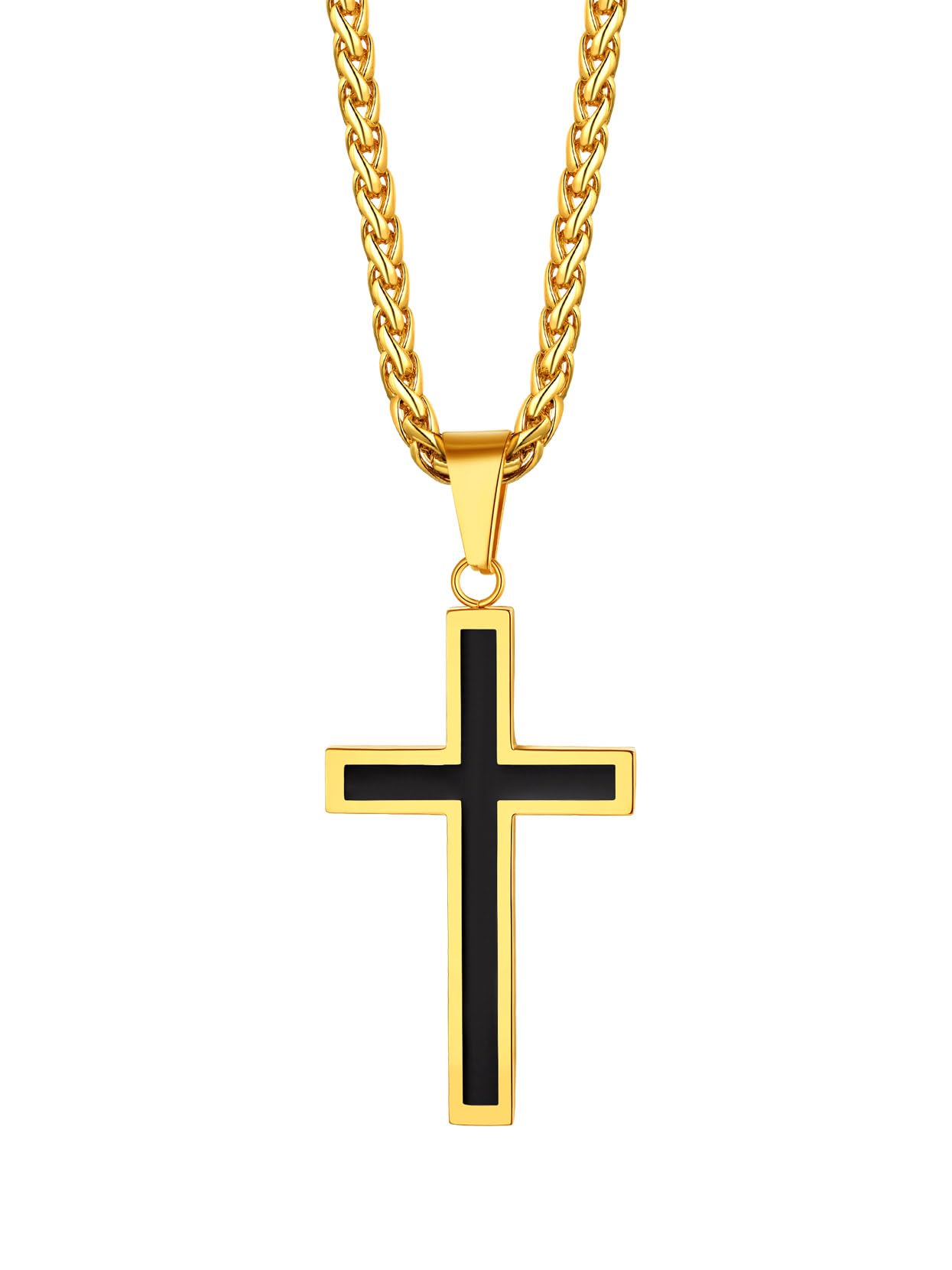 Richsteel Kreuz Kette Halskette Herren Silber/Gold/Schwarz Kreuzkette 55+5cm verstellbarer Kettenanhänger personalisierbar Cross Necklace Edelstahl Schmuck christlicher katholischer Religionskreuz