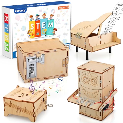 Poraxy 4 Set STEM Kits for Kids Ages 8-10 10-12, Toys for Ages 8-13, Music Box, Robot 3D...