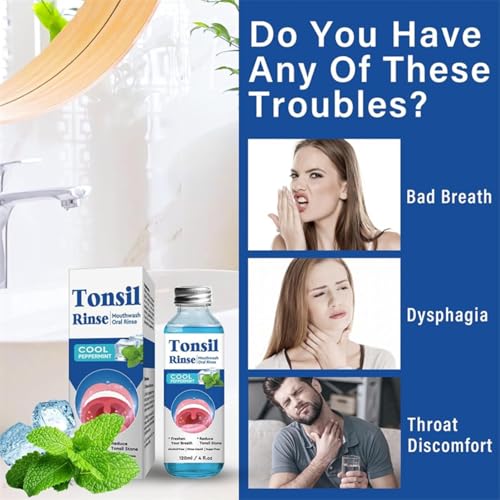 Tonsil Stone Remover, Natural Tonsil Stone Mouthwash, Soothe Bad Breath for Adults with Dry Mouth Relief, Alcohol-Free Sugar-Free Freshening Oral Rinse for Gum Care Liquid, 120ml