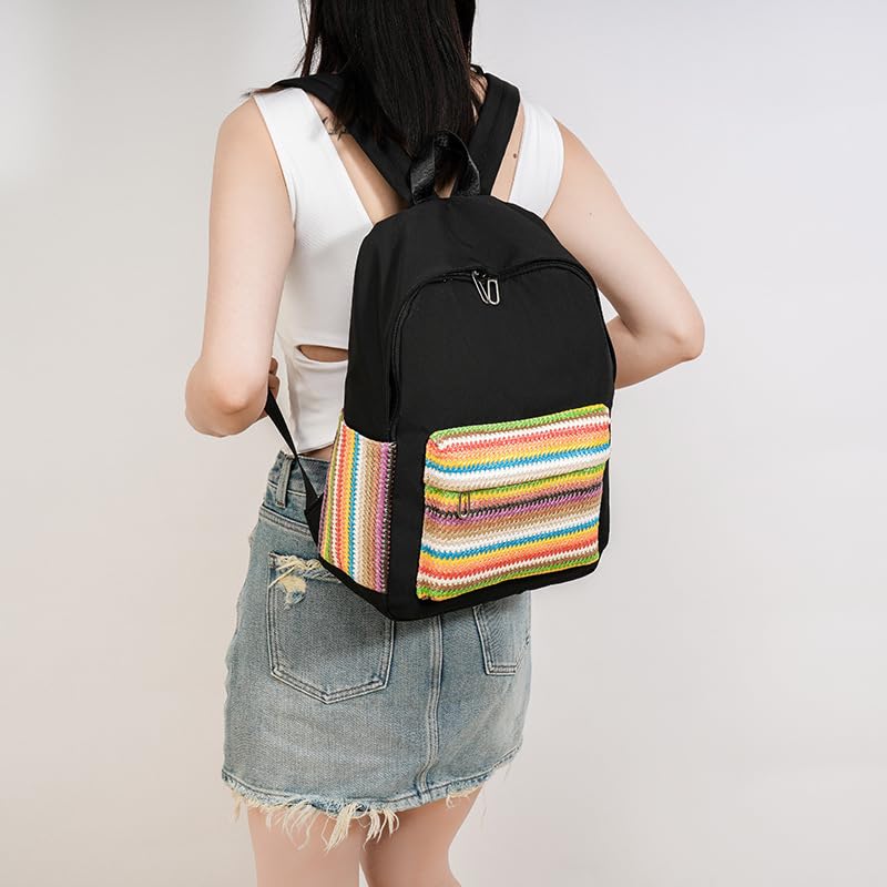 Cute Western Backpack Shoulder Bag(Ethnic Design) - Y2k Bookbag Aesthetic Daypack Trendy Backpack Daily Travel (Black)2