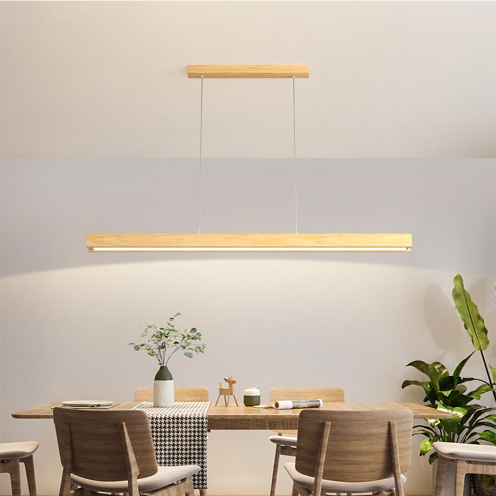 Lámpara Colgante LED Madera Mesa de comedor Lámparas Comedor Lampara Techo Dimmbar Moderno Lineal Diseño Sala de Estar Cocina Lámpara de Comedor Lámpara Colgante con Control Remoto (A, L60cm)