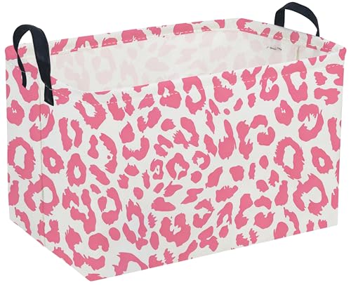Image of Sanjiaofeng Rectangular Kids Baskets,leopard print basket,Pink Storage Basket with Handles,Waterproof Collapsible Storage Bin for Kids,Kid Room Decor,Books Box,Gift Basket(leopard print)