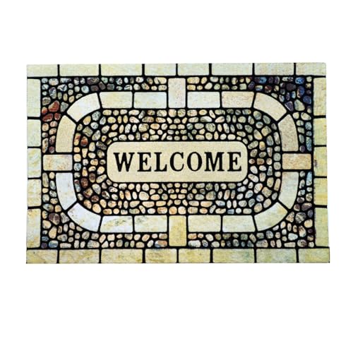 Door Mat Welcome Mat, Heavy Duty Door Mat 17.7 x 29.5 Inch Front Rug Doormat for Outdoor Entrance Home Non-Slip Rubber Rug for Front Door, Outside, Entryway, Patio (Yellow Welcome)