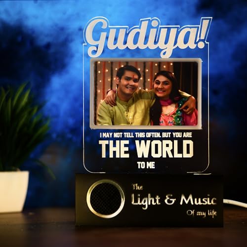 Image of ZOCI VOCI Rakshabandhan Gift for Sister, Cousin Or Sibling Acrylic Personalized Engraved LED Photo Lamp - | Unique Rakhi Gift for Brother (Gudiya, Lamp + BT Speaker)
