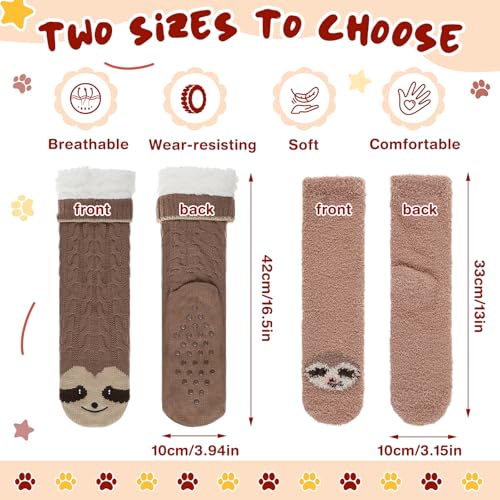 Image of Liitrsh 2 Pairs Fuzzy Slipper Socks with Grippers Animal Sock Sherpa Lining Warm Plush Animal Lover Gift for Valentine's Day