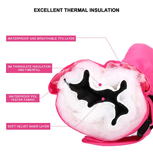 Andake Winter Warm Waterproof Kids Ski Mittens Gloves for Todder Baby Girls and Boys (Pink,5-8Y)