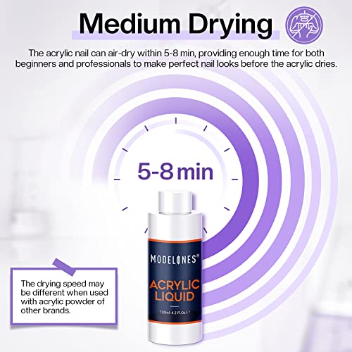 Modelones 4 Oz Monomer Acrylic Nail Liquid - Professional Monomer - 120Ml Acrylic Monomer Liquid For Acrylic Powder, Acrylic Nail Extension 3D Nail Art - Mma Free, Non-Yellowing, Medium Drying #TOP5