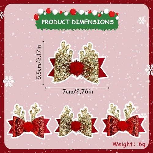 AYNKH 2 works Christmas Hair Clip, Reindeer Antlers Headdress, Cute Bow Ties Antlers Ears Hair Pins - Image 2