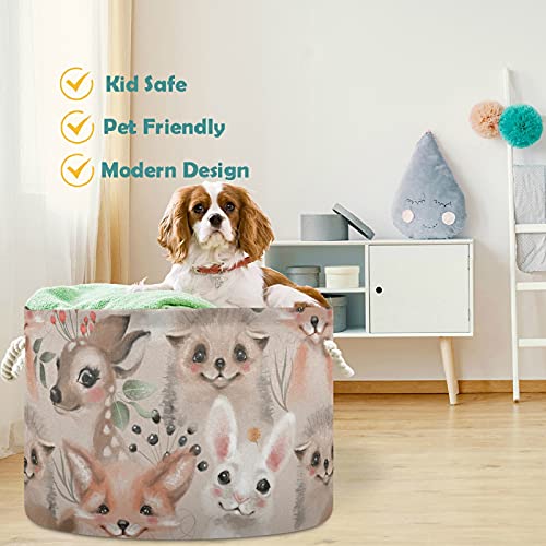Image of visesunny Deer Bunny Hedgehog Bear Fox Laundry Baskets Fabric Storage Bin Storage Box Collapsible Storage Basket Toy Clothes Shelves Basket for Bathroom,Bedroom,Nursery,Closet,Office