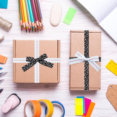 Image of Whaline Back to School Grosgrain Ribbon 0.8 Inch Notebook Composition Decorative Fabric Wrapping Ribbon for First Day of School DIY Crafts Wreath Bow Making, 2 Rolls, 20 Yard