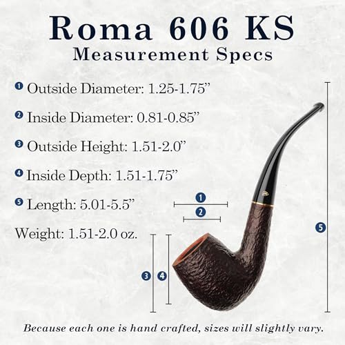Savinelli Roma 606 KS - Rome Inspired Italian Briar Wood Pipe, Hand Crafted in Italy, Traditional Wood Pipes From Italy, Bent Billiard Shaping, 6mm - Image 4