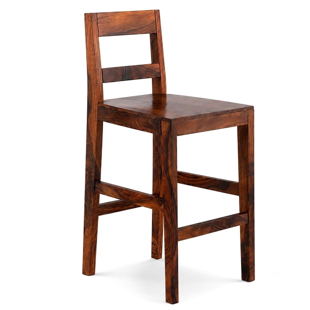 Solid Sheesham Wood Bar Stool with Back Rest, High Stool,Bar Chair,Stool, Countar Chair-image-30