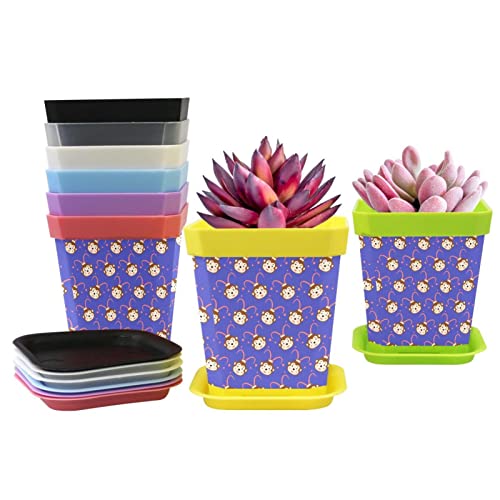 8 Packs Small Flower Pot With Trays, Crooked Monkey Deep Purple Plastic Planter Pots, Seed Starting Nursery Pots For House Plants Succulents Orchid Cactus Flower #TOP24