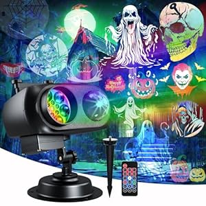 MOSSNDAR Halloween Deko Outdoor,Doppelmodus Dynamische Halloween Projektor Aussen mit 12 Folien 10 Ozeanwellen Effekt,IP65 Wasserdichte Weihnachtsprojektor mit Fernbedienung Timer für Garten Fenster