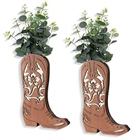 Havawish 2 Pcs Wood Cowboy Boots Wall Planter for Indoor Plants 12 x 8'' Cowboy Boot Flower Vase Hanging Pocket Vases for Flower Faux Greenery Wood Wall Decor for Bathroom Bedroom (Vivid Style)