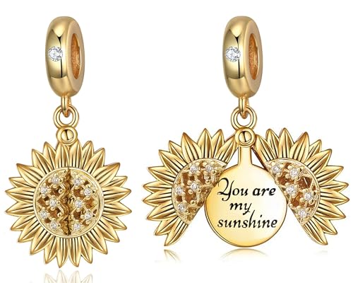 Sunflower Charm fit for Pandora Charms Bracelets Zircon Paved Gold Plated Charm Birthday Jewelry Gifts for Women