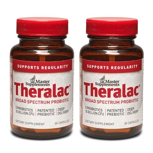 Master Supplements Theralac - 30 Capsules Pack of 2 - Multi-Strain Probiotic for Optimal Gut Health + Gas & Bloating Relief - Gluten Free - 60 Servings