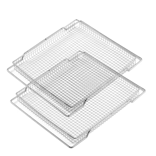 Image of BOV800XL Air Fryer Basket Replacement Parts for Breville Smart Oven Air Fryer Rack 304 Stainless Steel 14’’ x 11.5’’ Toaster Oven Wire Rack B0V800XL B0V845 BSSUSC BOV845BSS Mesh Air Fry Basket 2 Pcs