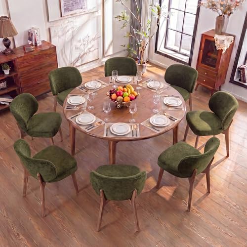 Image of YOUNIKE Dining Chairs Set of 8 Modern Kitchen Dining Room Chairs Green | Chenille Fabric Upholstered Armless Side Accent Chair with Back Wide Padded Seat Wooden Leg for Kitchen Dining Living Room