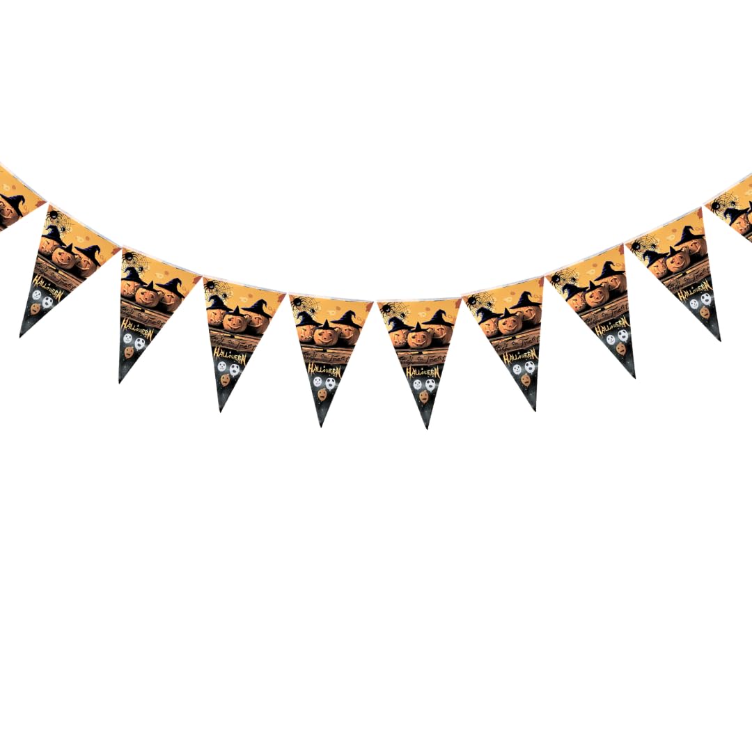 Wanna Party Halloween Banners Triangle Flag, Fabric Halloween Pennant Halloween Bunting Garland for Halloween Party Decorations Birthday Outdoor Decorations-9 Ft,Orange