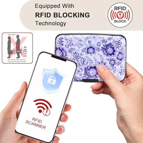 Image of Elfish Mini RFID Aluminum Wallet Credit Cards Holder Business Card Case Metal ID Case for Men Women (Camellia)