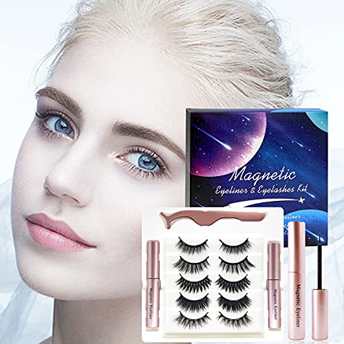 Magnetic Eyelashes with Eyeliner Kit Reusable Natural Look No Glue Needed 3D and 5D Flase Lahes