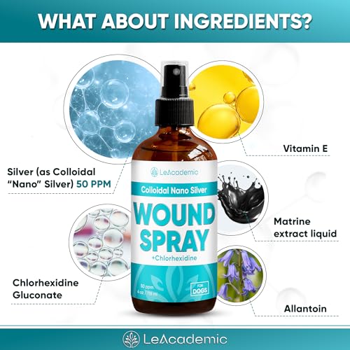 Dog Wound Care Spray is Better with Dog Cone | Nano Silver + Chlorhexidine Solution for Scratches, Bites, Redness, Irritation, and Sutures After Surgery | 4 Oz