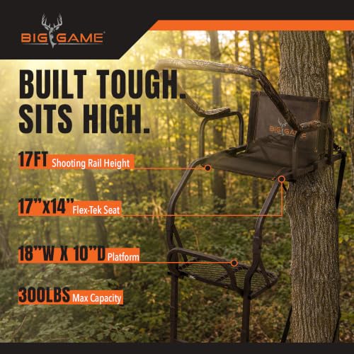 Image of BIG GAME Warrior DXT Ladder Whitetail Deer Elk Mule Above Hunting Outdoors Flex-Tek Seat 17' Tall 1-Person Tree Stand