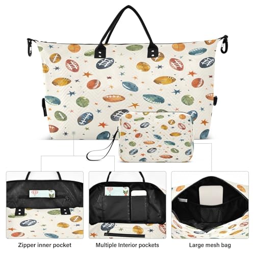 Travel Duffle Bag Weekender Bags Overnight Bag with Toiletry Bag Gym Duffel Bag Watercolor Football Orange Stars for Travel Business Trips Sport2