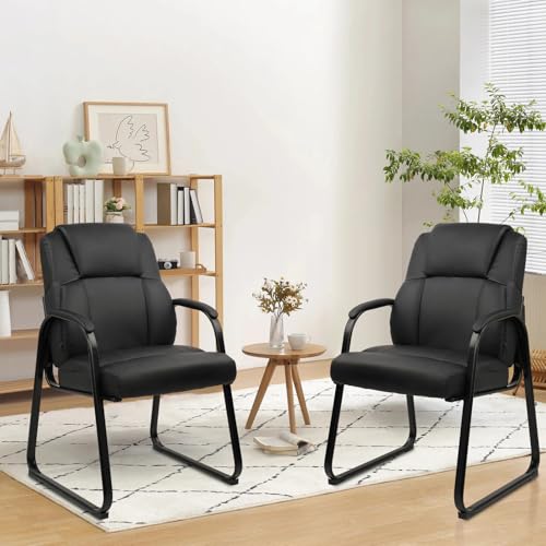Image of CLATINA Leather Guest Chair with Padded Arm Rest for Reception Meeting Conference and Waiting Room Side Office Home Black with Sled Base 6 Pack