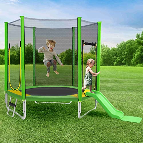 DuraB Trampolín para cama elástica al aire libre, 6 pies, 8 pies, 10 pies, cama elástica de jardín con red de seguridad y cubierta de borde de escalera (7 pies con deslizamiento) Cover