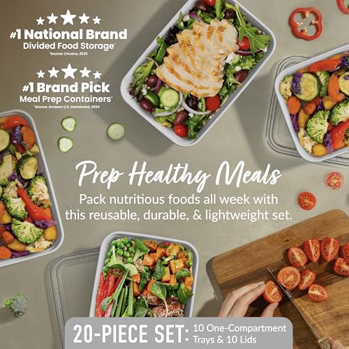 Image of Bentgo Prep 1-Compartment Meal Prep Containers with Lids, 20 Piece Set