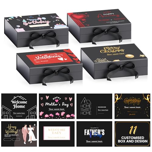 Gift Box with Lid for Presents - Personalized Black Gift Box Large for Christmas, Bridesmaid Proposal, Birthday, Wedding, Anniversary & Other Occasion